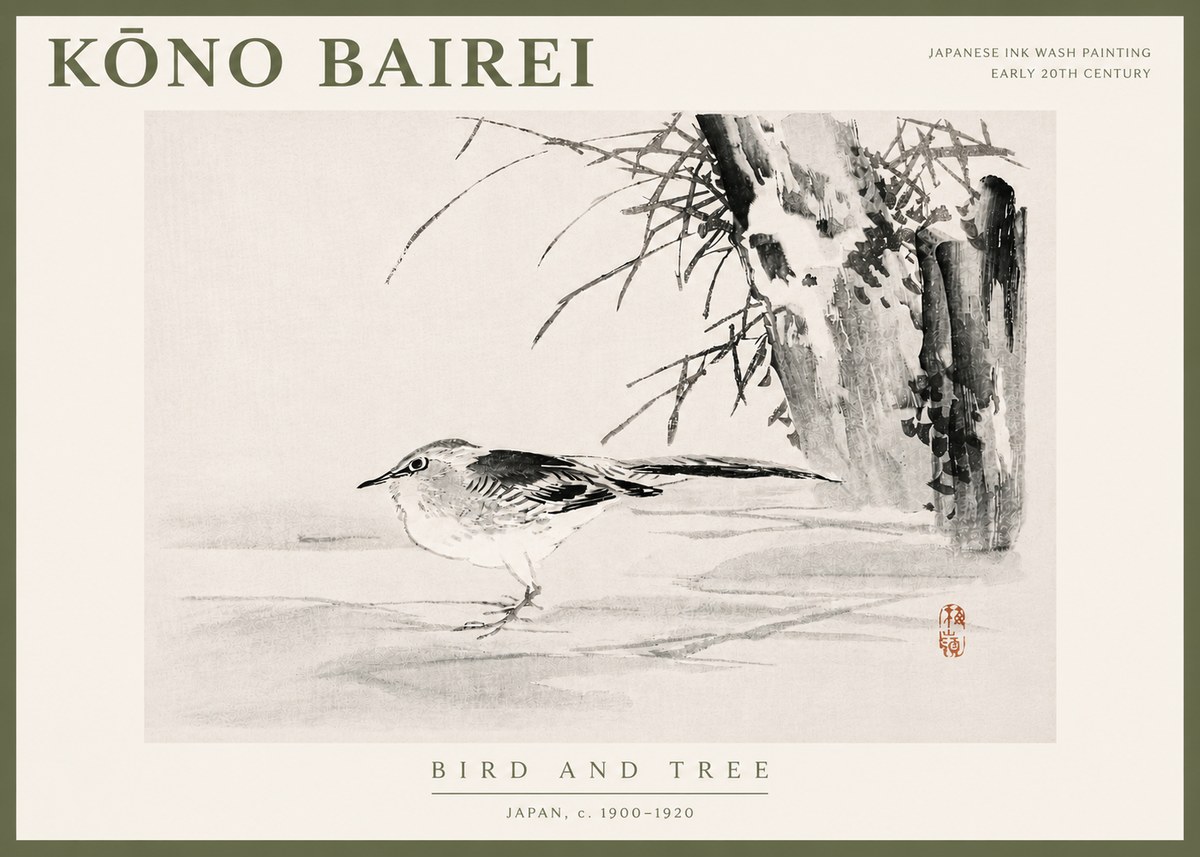 Kōno Bairei Bird and Tree No5 - Juliste