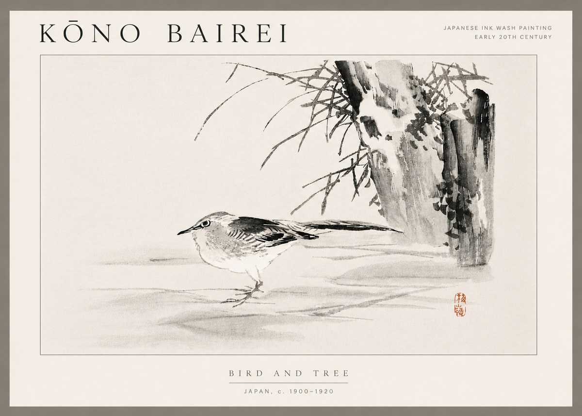 Kōno Bairei Bird and Tree No6 - Juliste