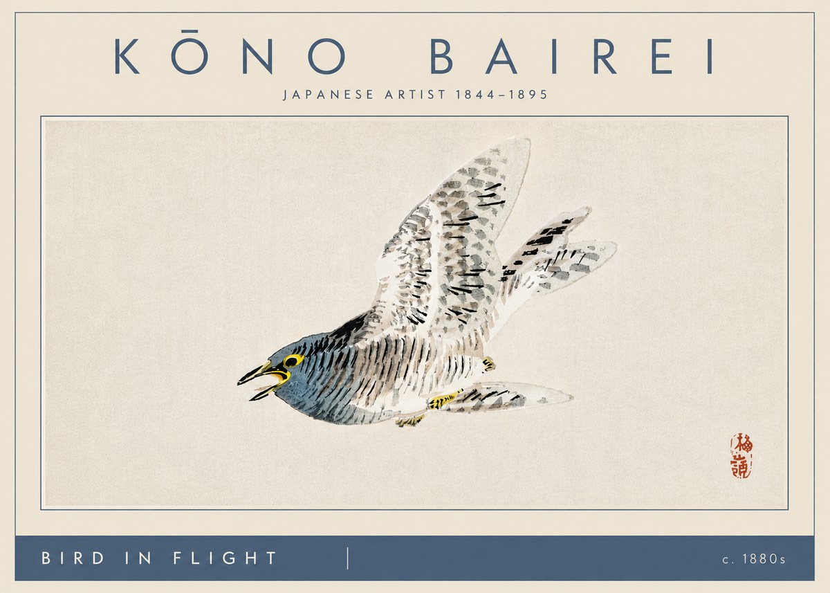 Kōno Bairei Bird in Flight No4 - Juliste