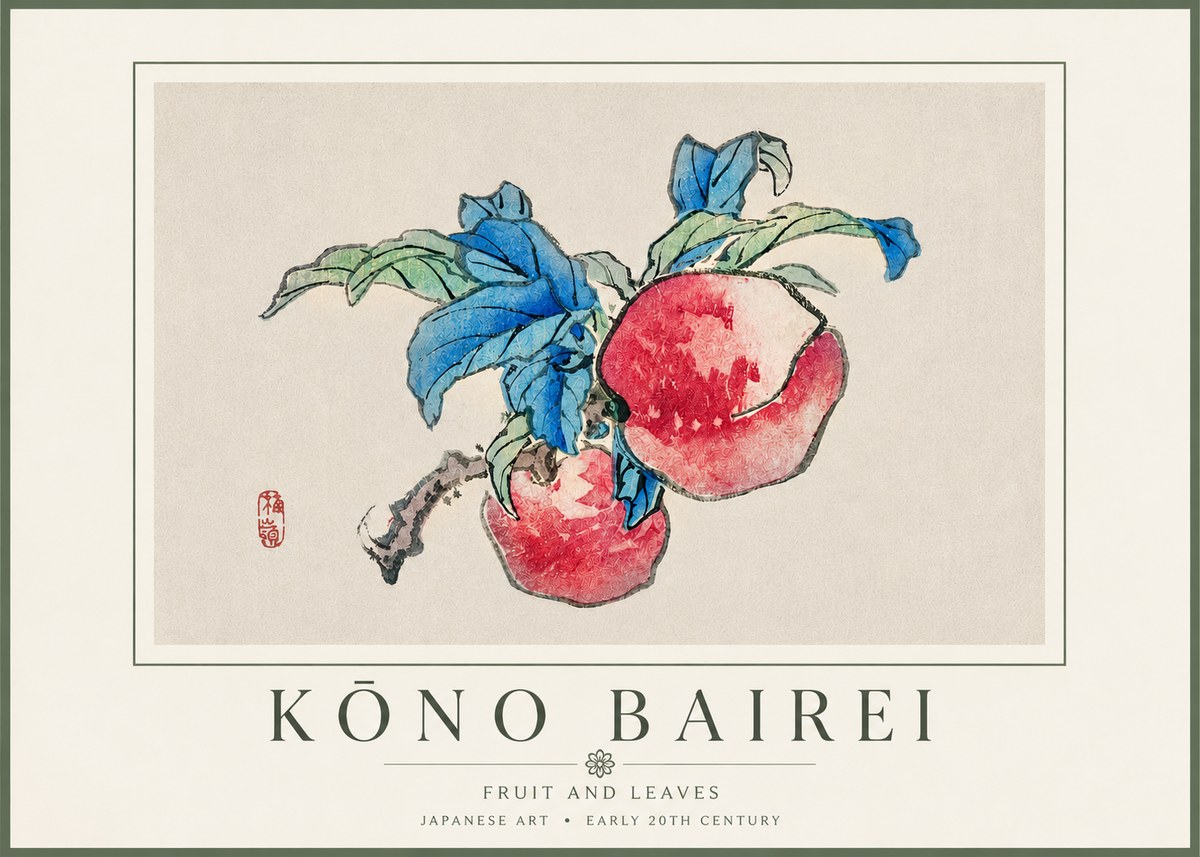 Kōno Bairei Fruit and Leaves No4 - Juliste