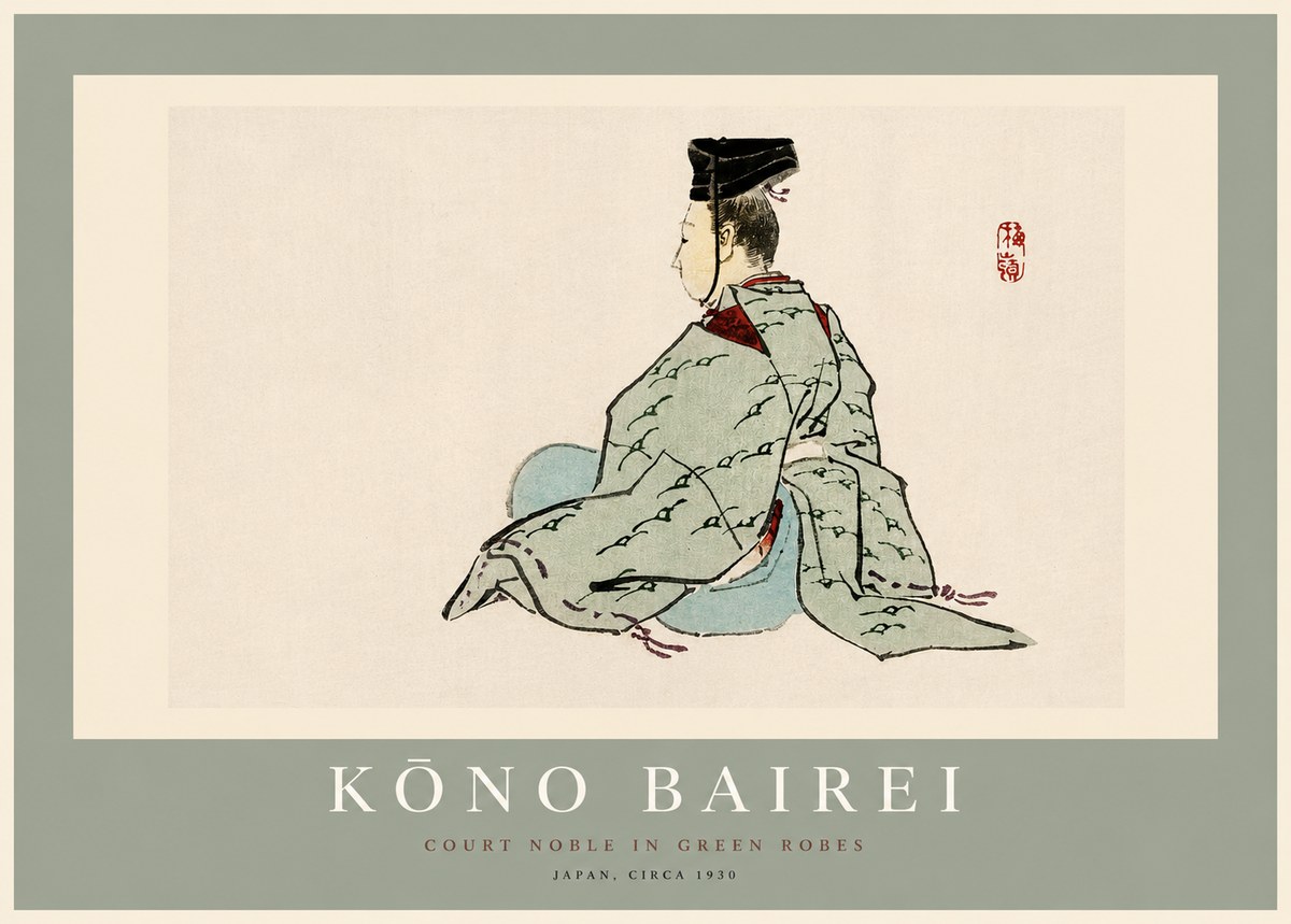 Kōno Bairei Court Noble in Green Robes No2 - Juliste