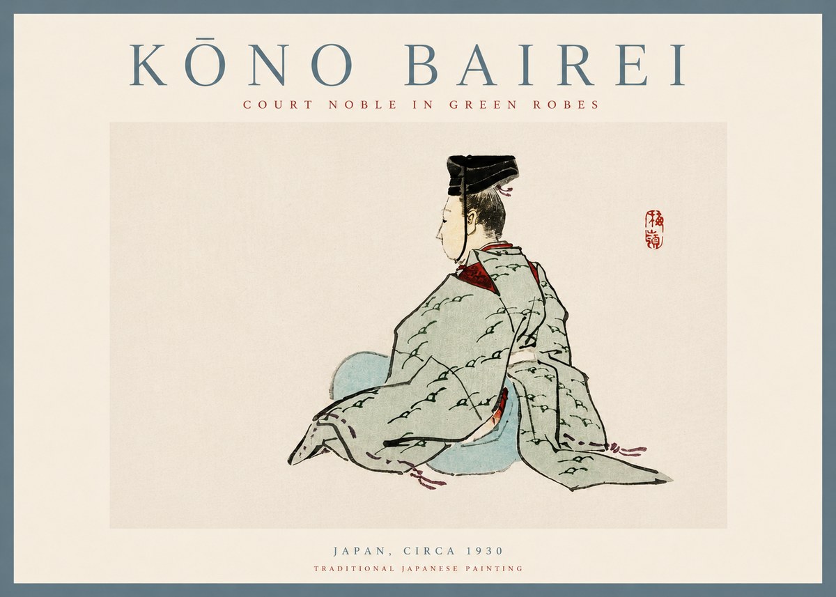 Kōno Bairei Court Noble in Green Robes No3 - Juliste