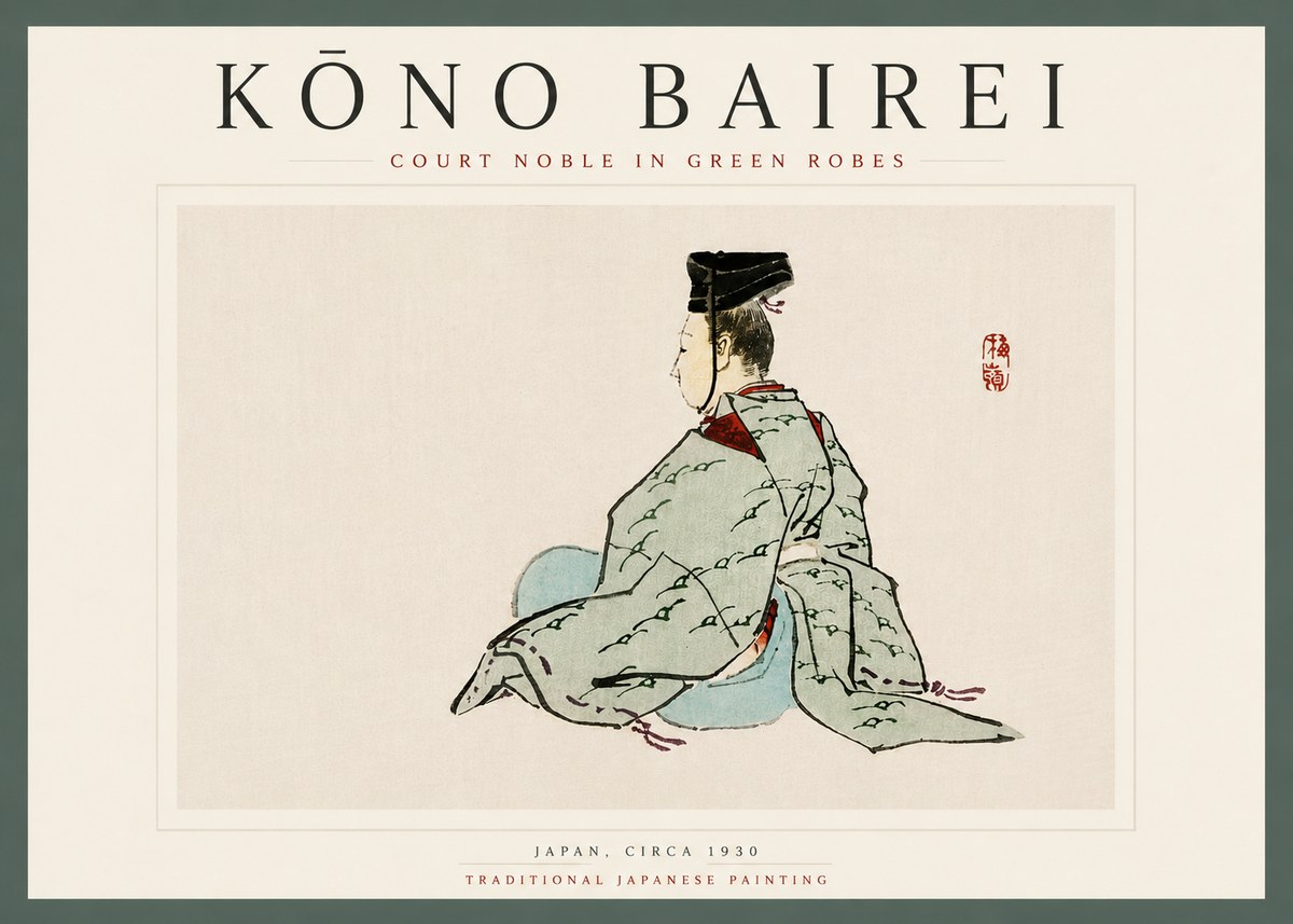 Kōno Bairei Court Noble in Green Robes No5 - Juliste