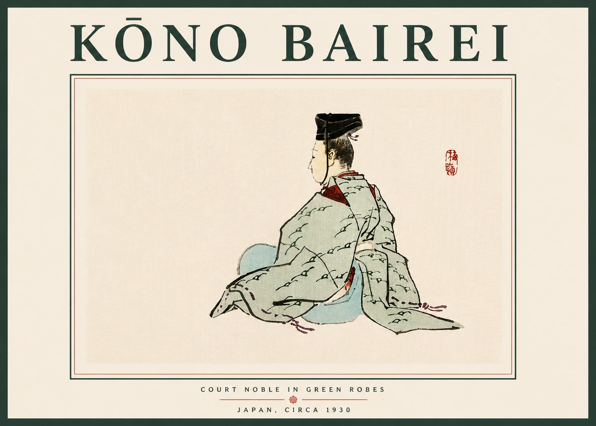 Kōno Bairei Court Noble in Green Robes No6 - Juliste