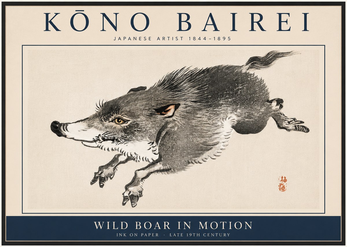 Kōno Bairei Wild Boar in Motion No3 - Juliste