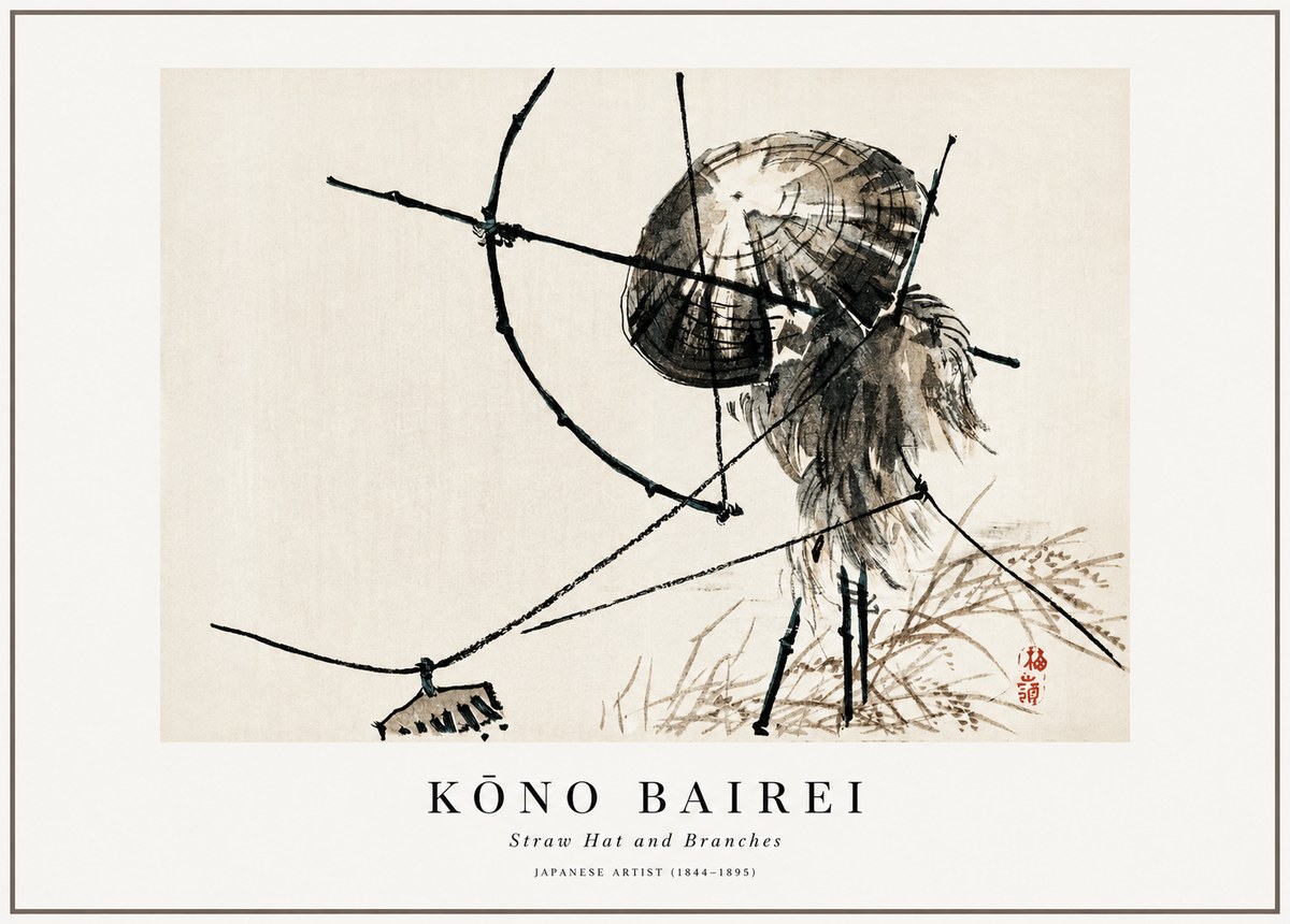 Kōno Bairei Straw Hat and Branches No1 - Juliste