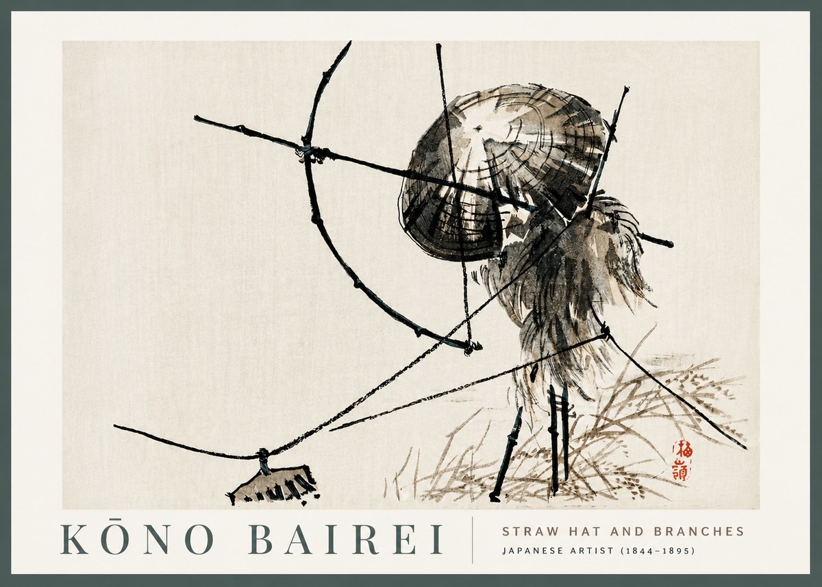 Kōno Bairei Straw Hat and Branches No2 - Juliste