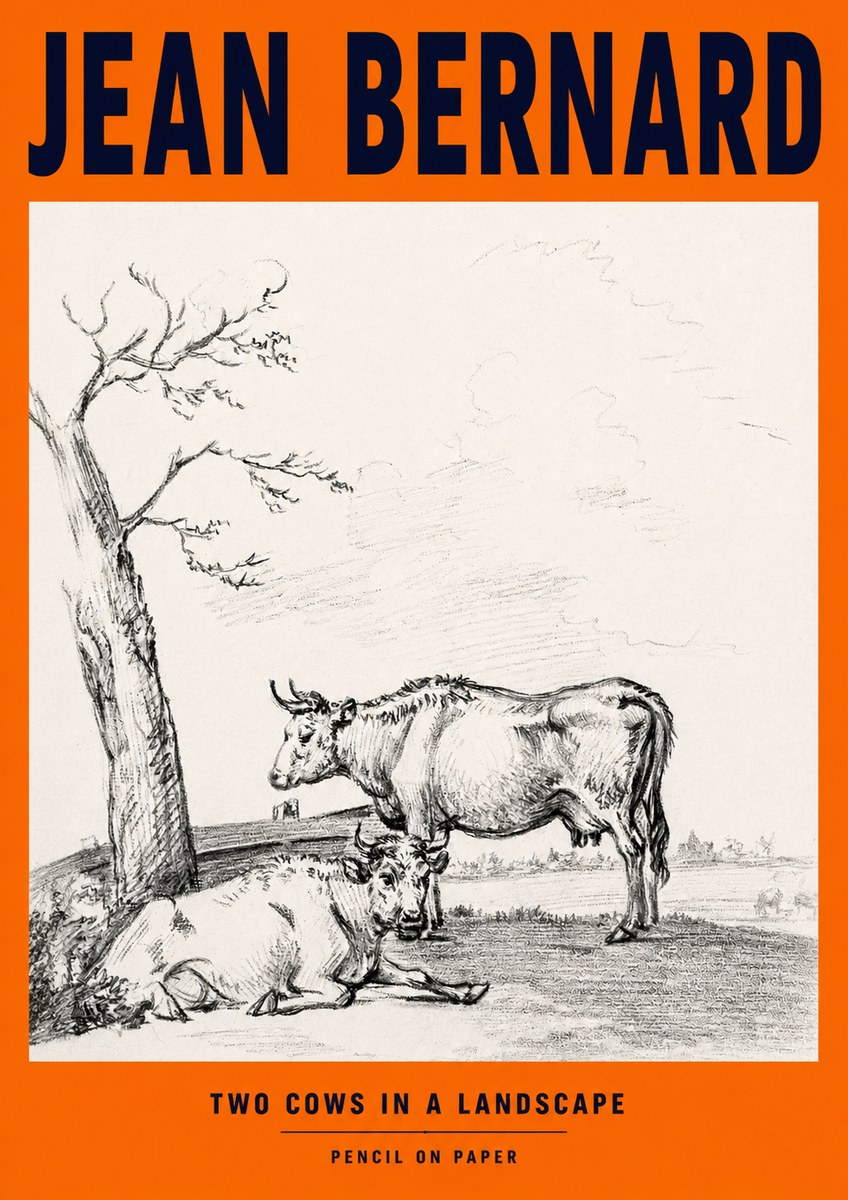 Jean Bernard Two Cows in a Landscape No2 - Juliste