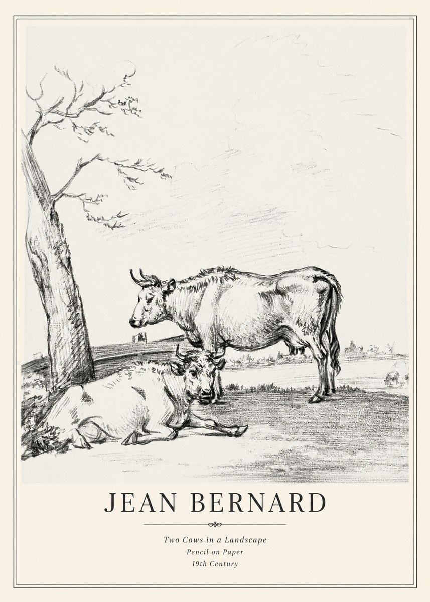 Jean Bernard Two Cows in a Landscape No3 - Juliste