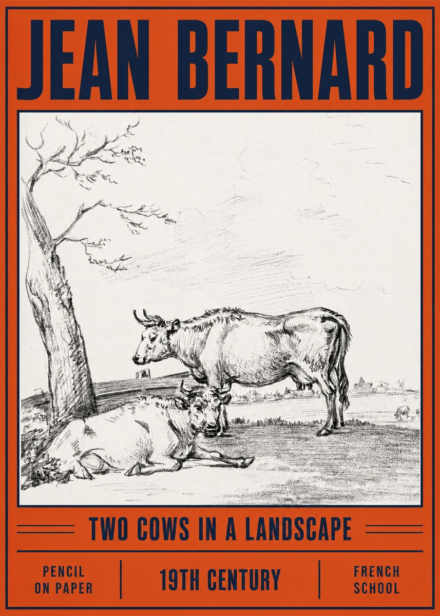 Jean Bernard Two Cows in a Landscape No4 - Juliste