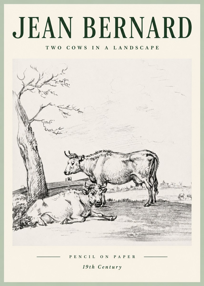 Jean Bernard Two Cows in a Landscape No5 - Juliste