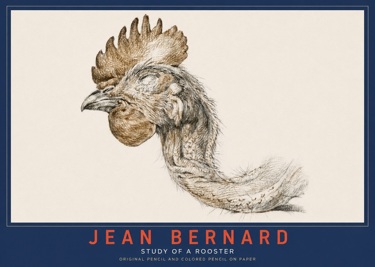 Jean Bernard Study of a Rooster Head No3 - Juliste
