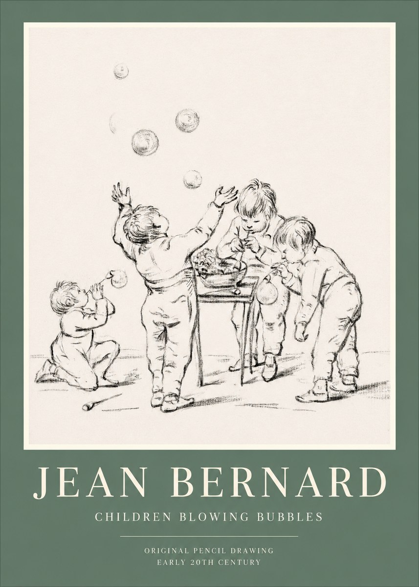 Jean Bernard Children Blowing Bubbles No1 - Juliste