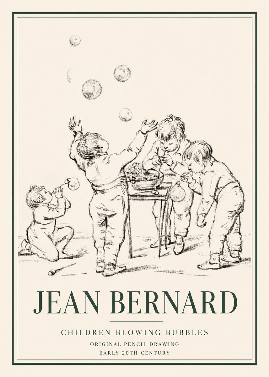 Jean Bernard Children Blowing Bubbles No3 - Juliste