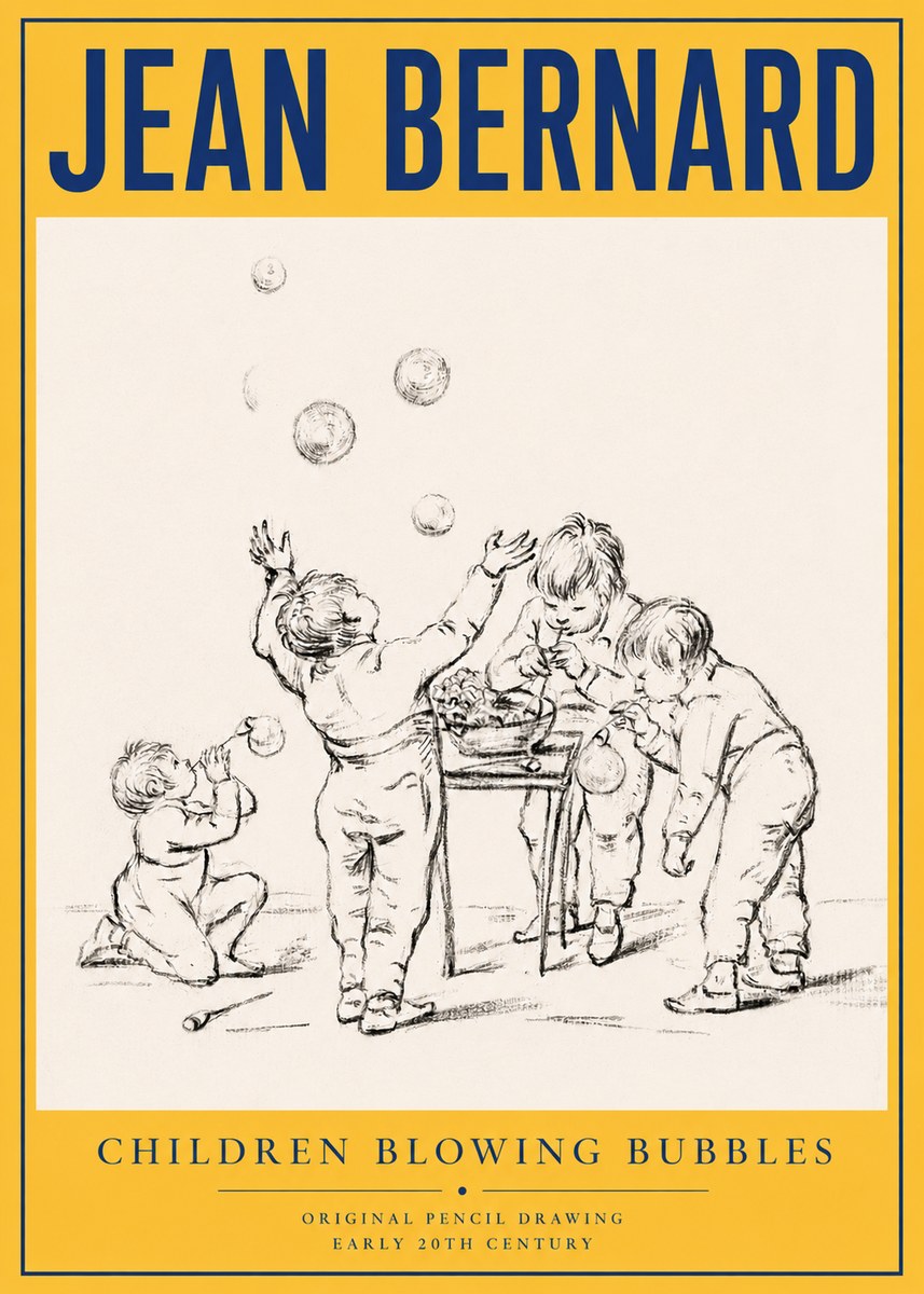 Jean Bernard Children Blowing Bubbles No4 - Juliste