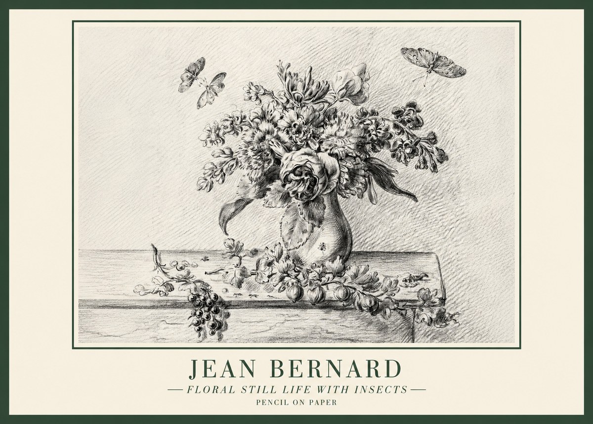 Jean Bernard Floral Still Life with Insects No1 - Juliste