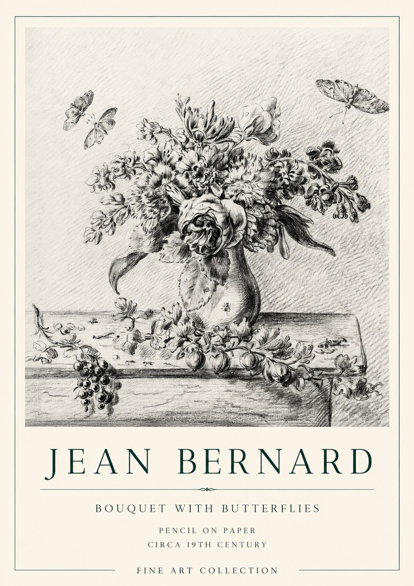 Jean Bernard Floral Still Life with Insects No2 - Juliste