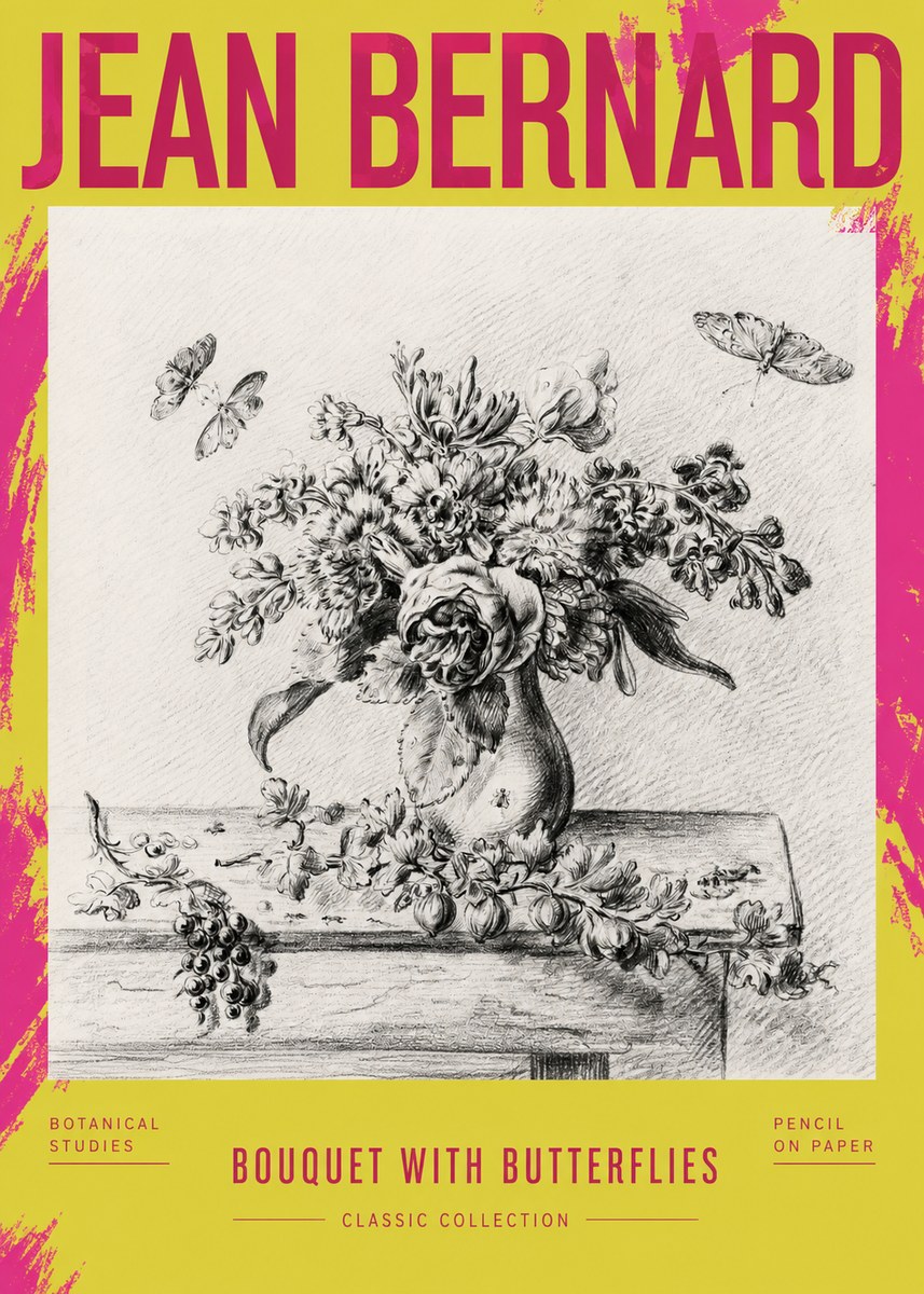 Jean Bernard Floral Still Life with Insects No4 - Juliste