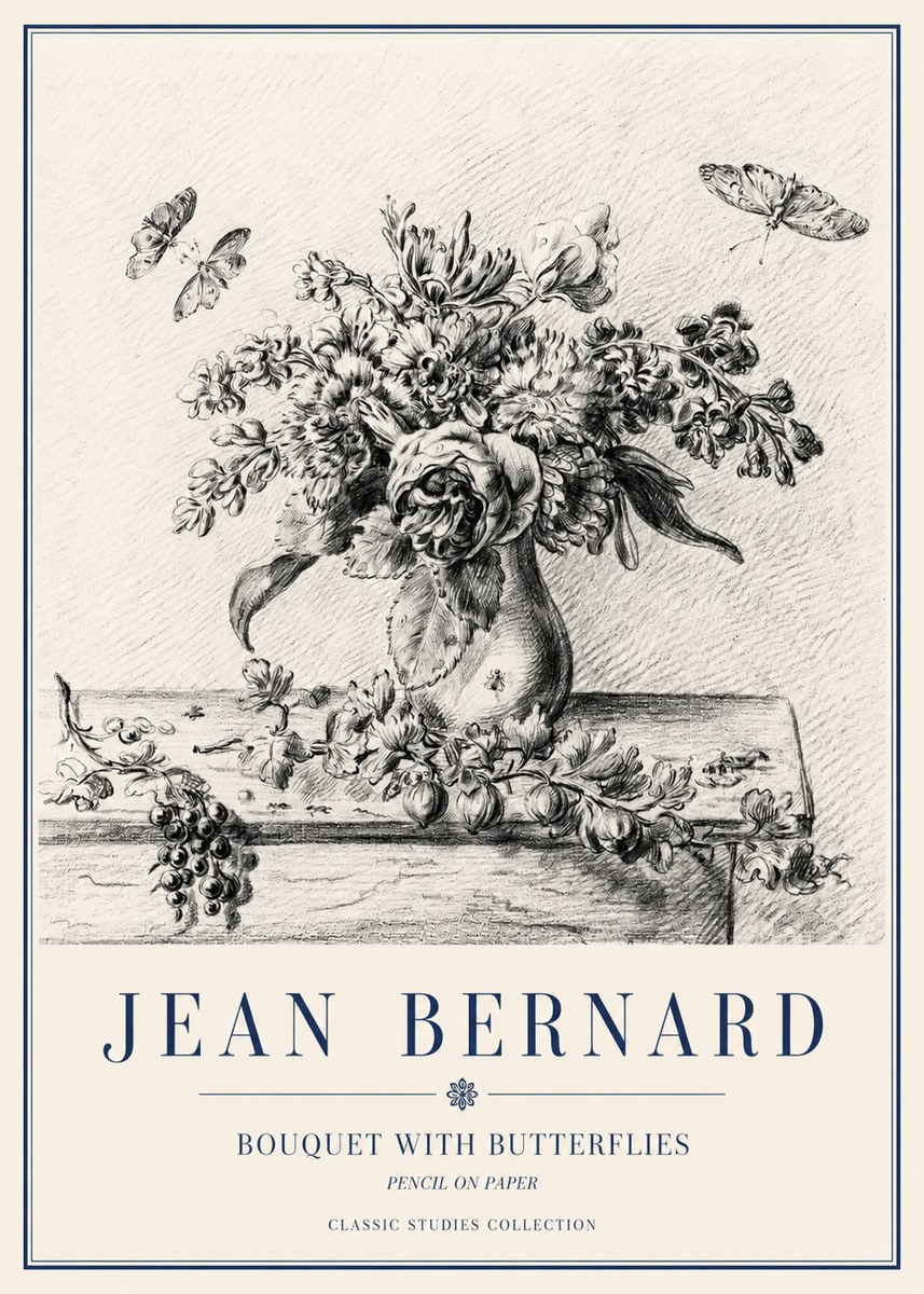 Jean Bernard Floral Still Life with Insects No5 - Juliste