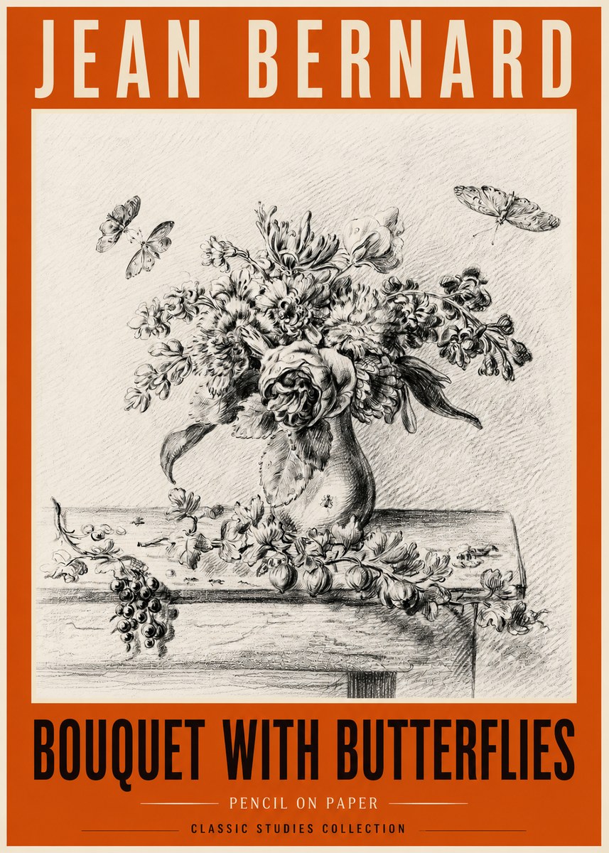Jean Bernard Floral Still Life with Insects No6 - Juliste