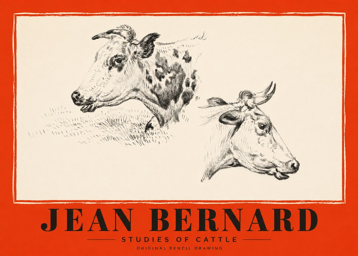 Jean Bernard Studies of Cattle I No2 - Juliste