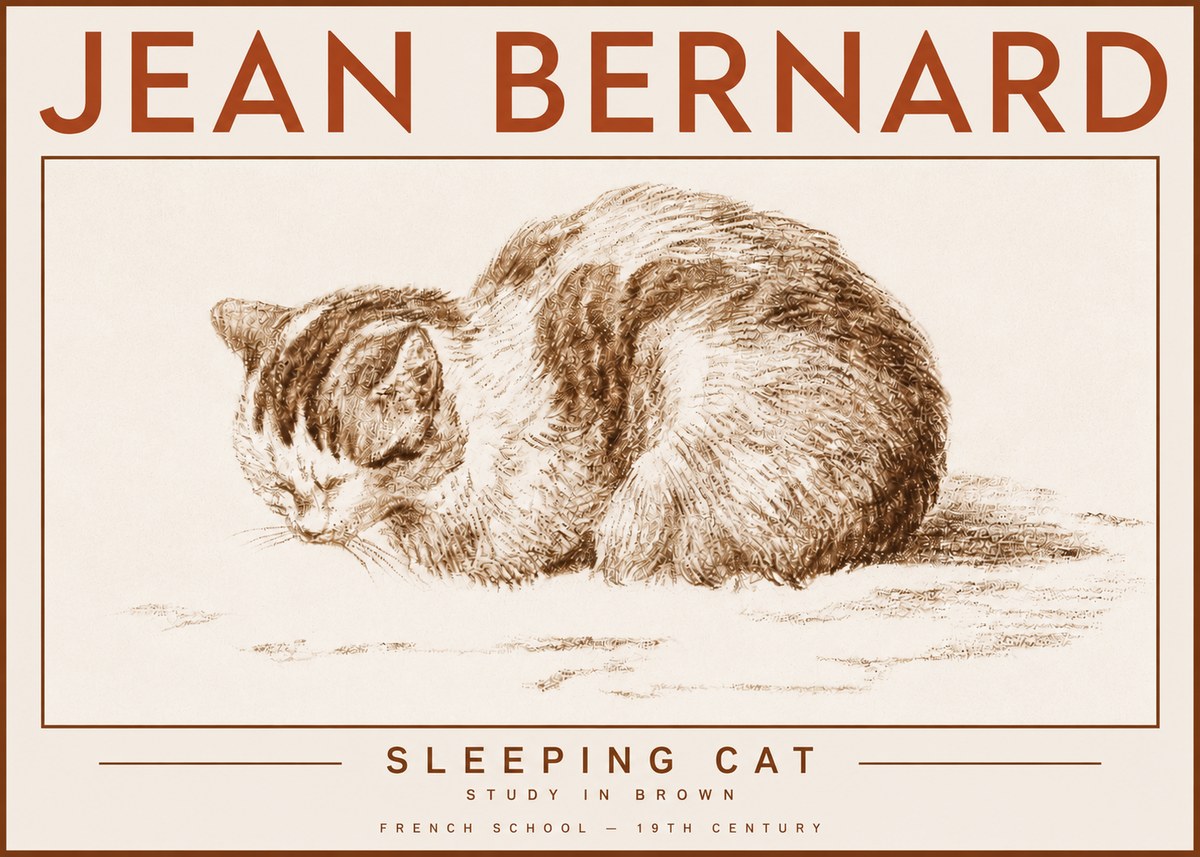 Jean Bernard Sleeping Cat — Study in Brown No4 - Juliste