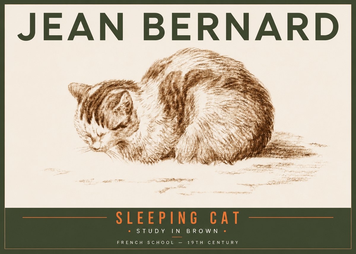 Jean Bernard Sleeping Cat — Study in Brown No5 - Juliste