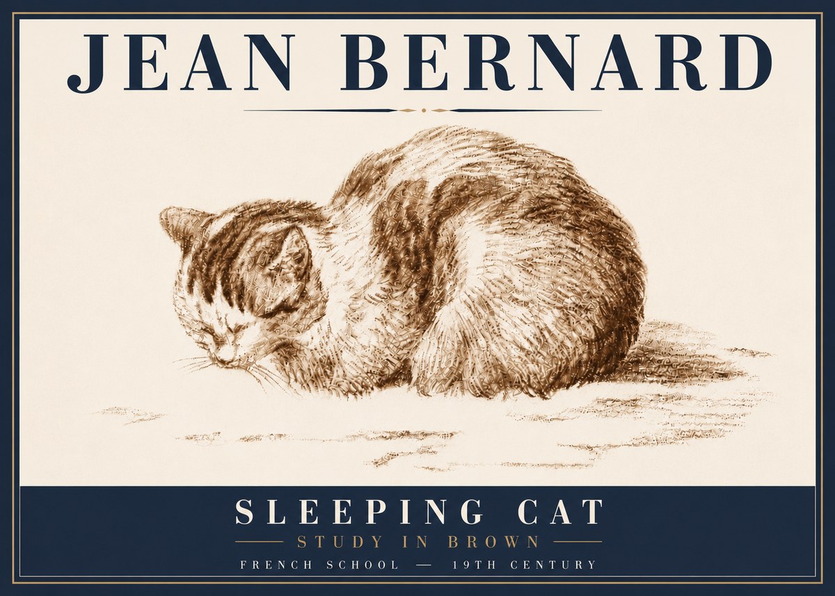 Jean Bernard Sleeping Cat — Study in Brown No6 - Juliste