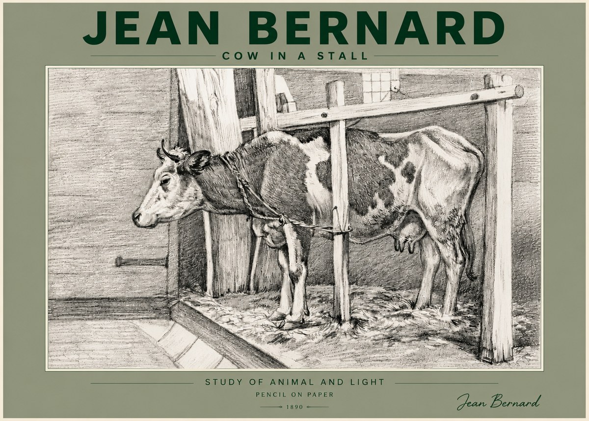 Jean Bernard Cow in a Stall No5 - Juliste