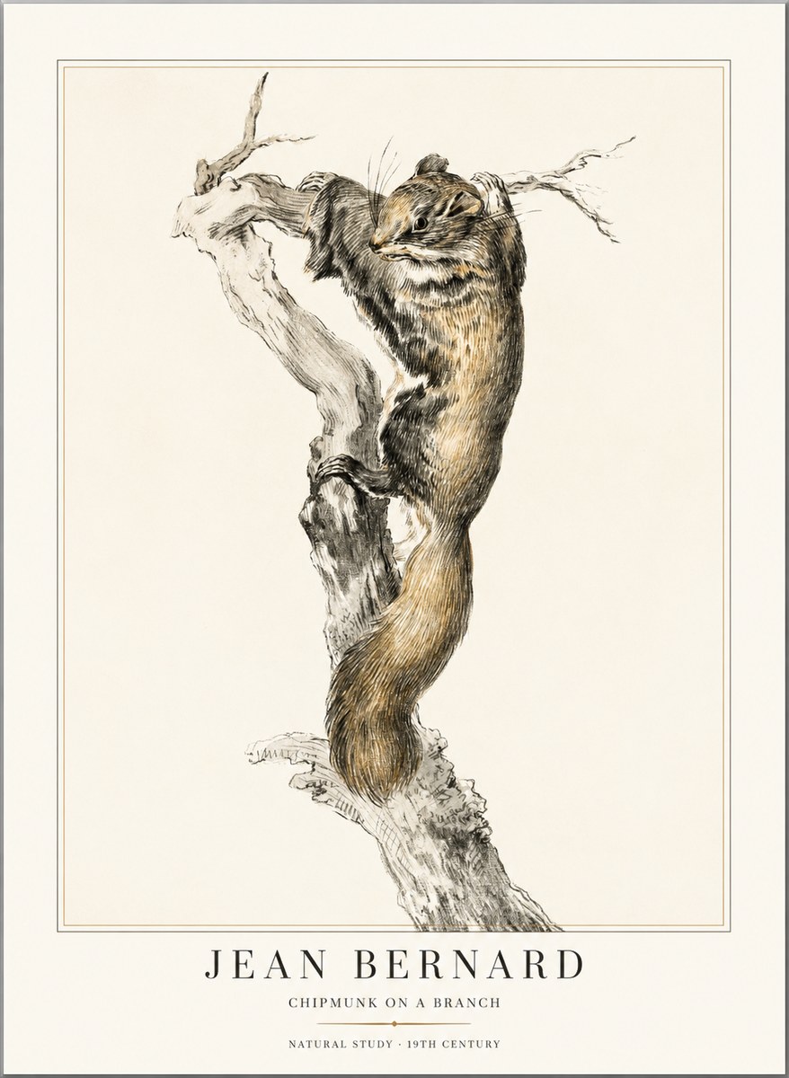 Jean Bernard Study of a Squirrel Climbing a Branch No2 - Juliste