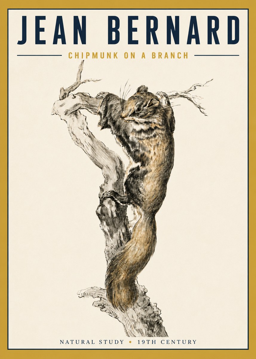Jean Bernard Study of a Squirrel Climbing a Branch No5 - Juliste