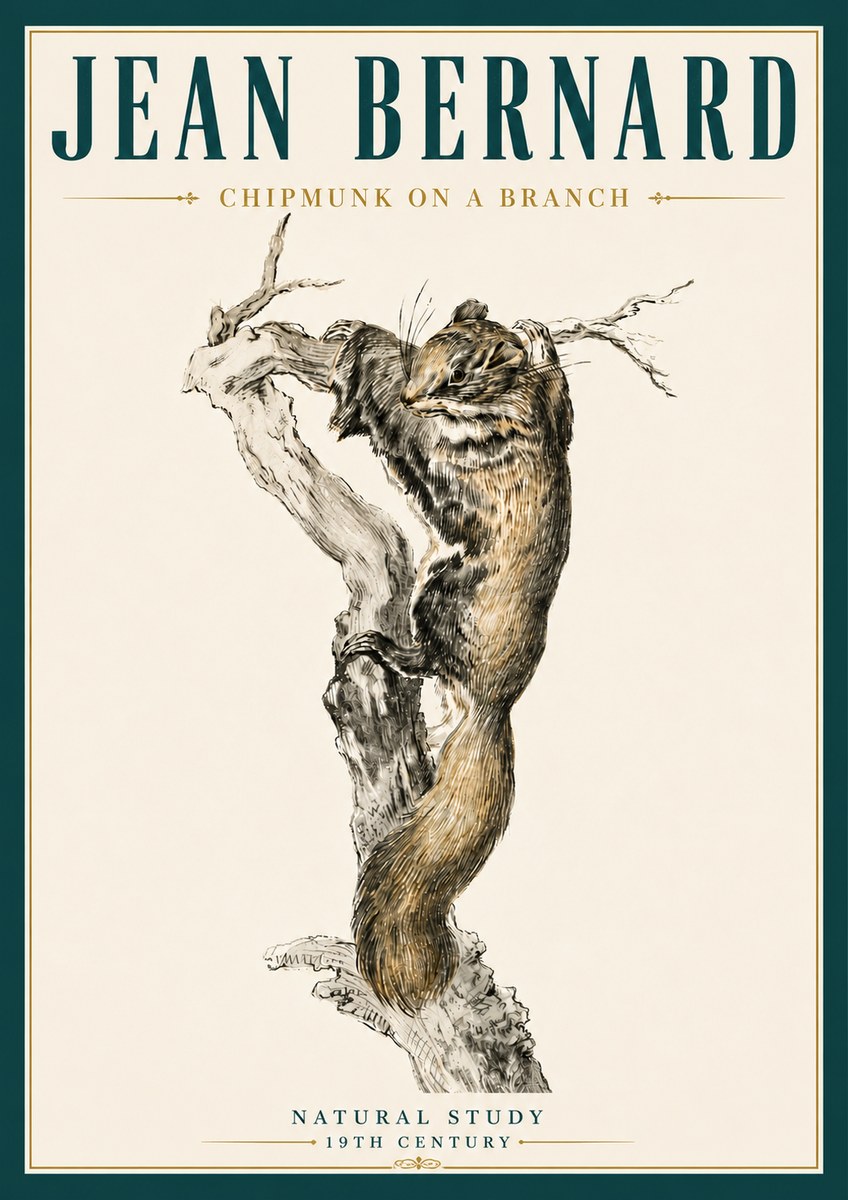 Jean Bernard Study of a Squirrel Climbing a Branch No6 - Juliste