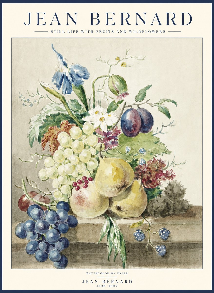 Jean Bernard Still Life with Fruits and Wildflowers No1 - Juliste