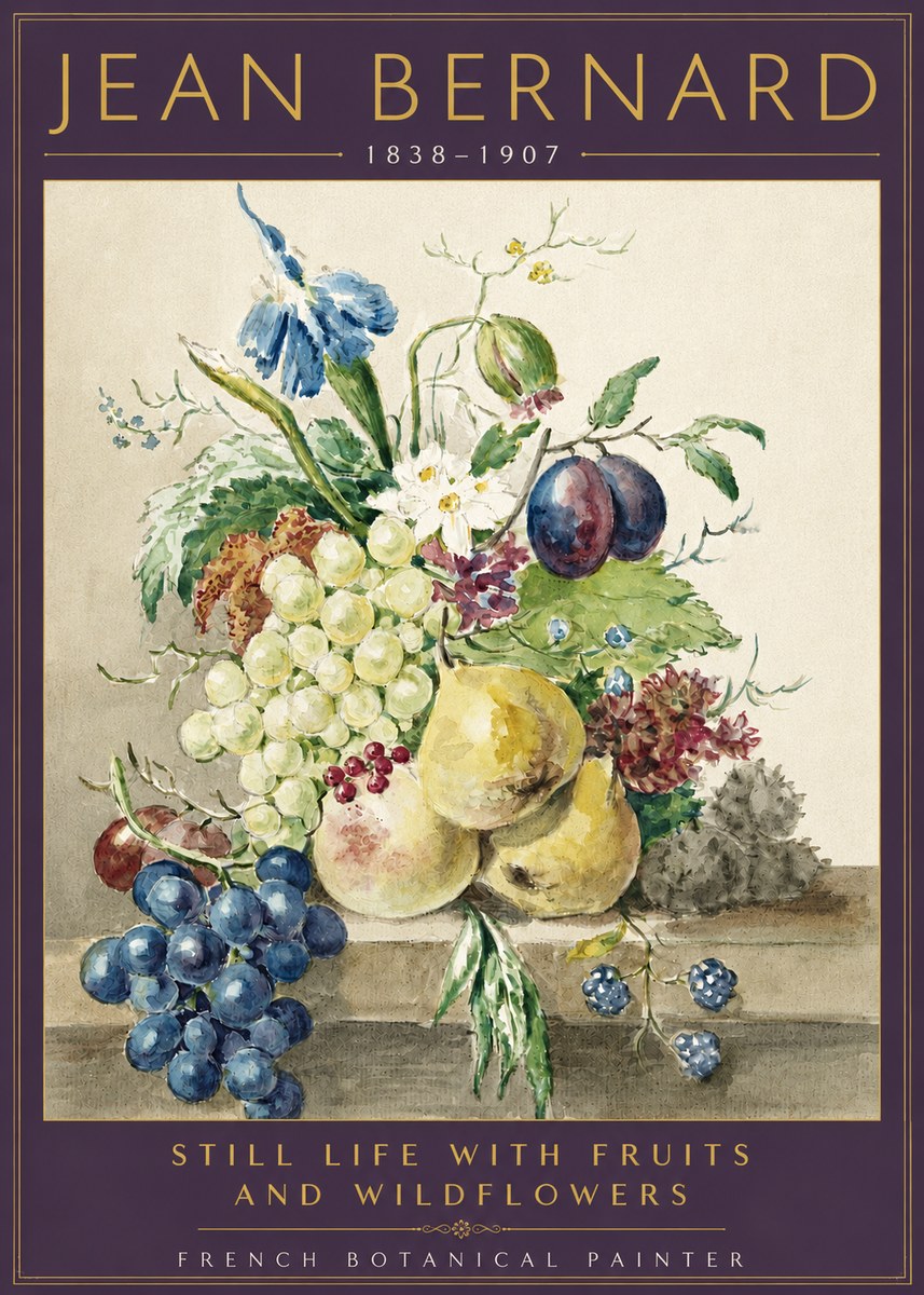 Jean Bernard Still Life with Fruits and Wildflowers No3 - Juliste