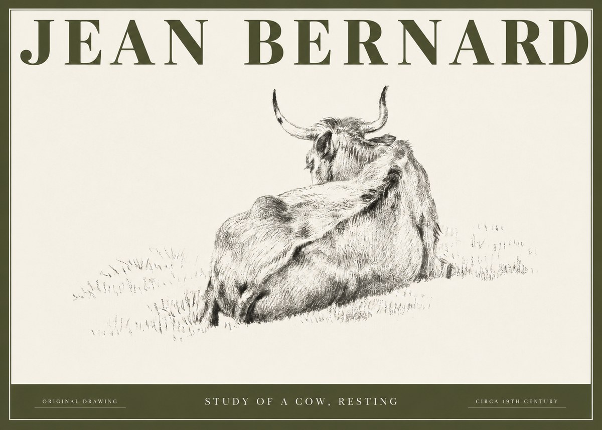 Jean Bernard Resting Bovine - Study in Graphite No3 - Juliste