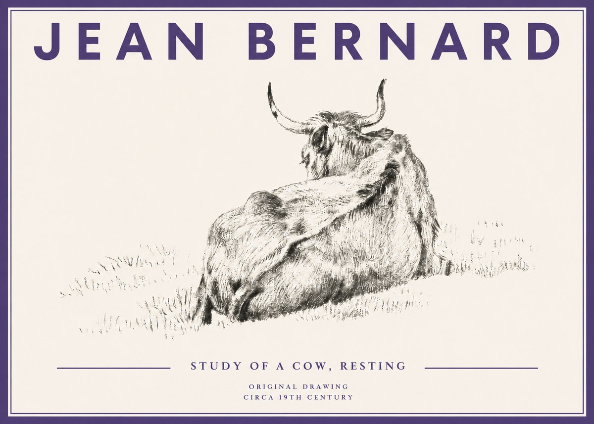 Jean Bernard Resting Bovine - Study in Graphite No5 - Juliste
