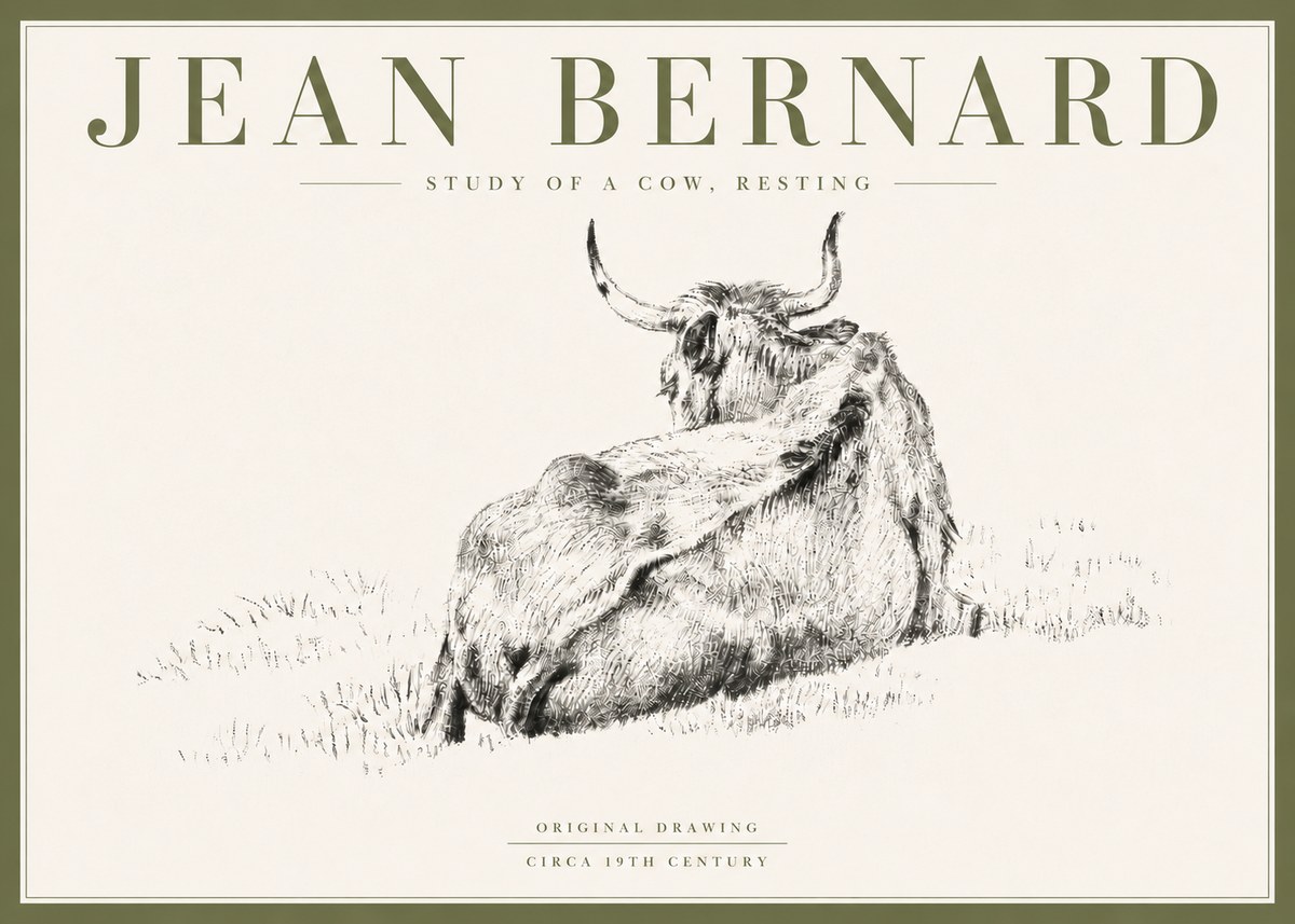 Jean Bernard Resting Bovine - Study in Graphite No6 - Juliste