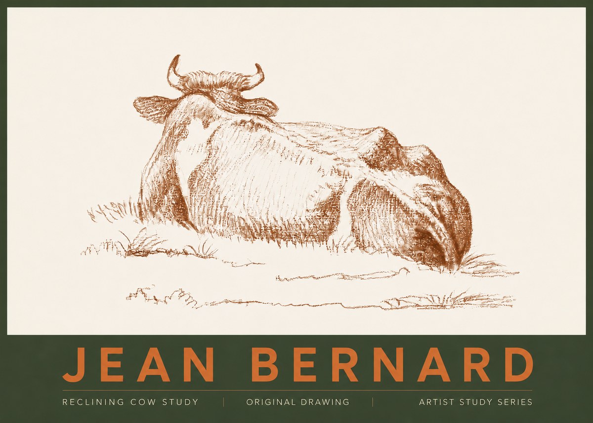 Jean Bernard Reclining Cow Study No4 - Juliste