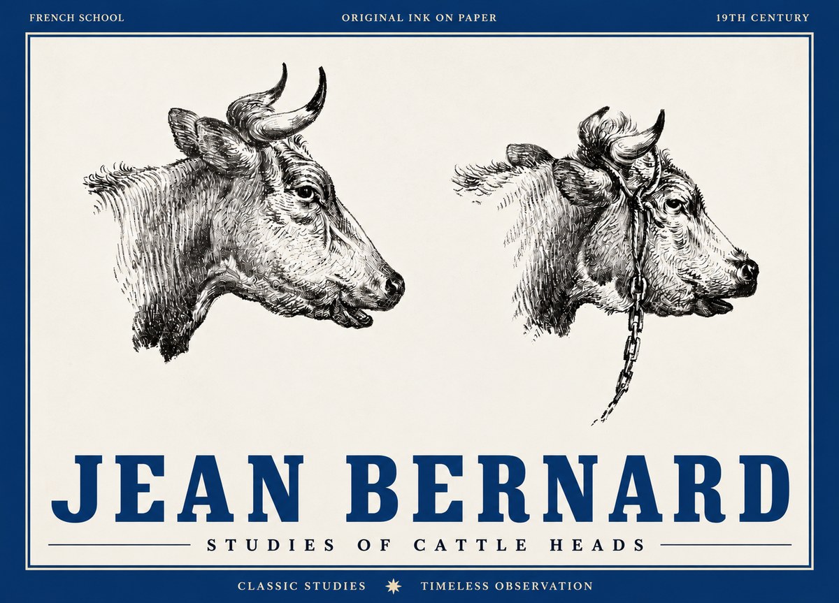 Jean Bernard Studies of Cattle Heads No4 - Juliste