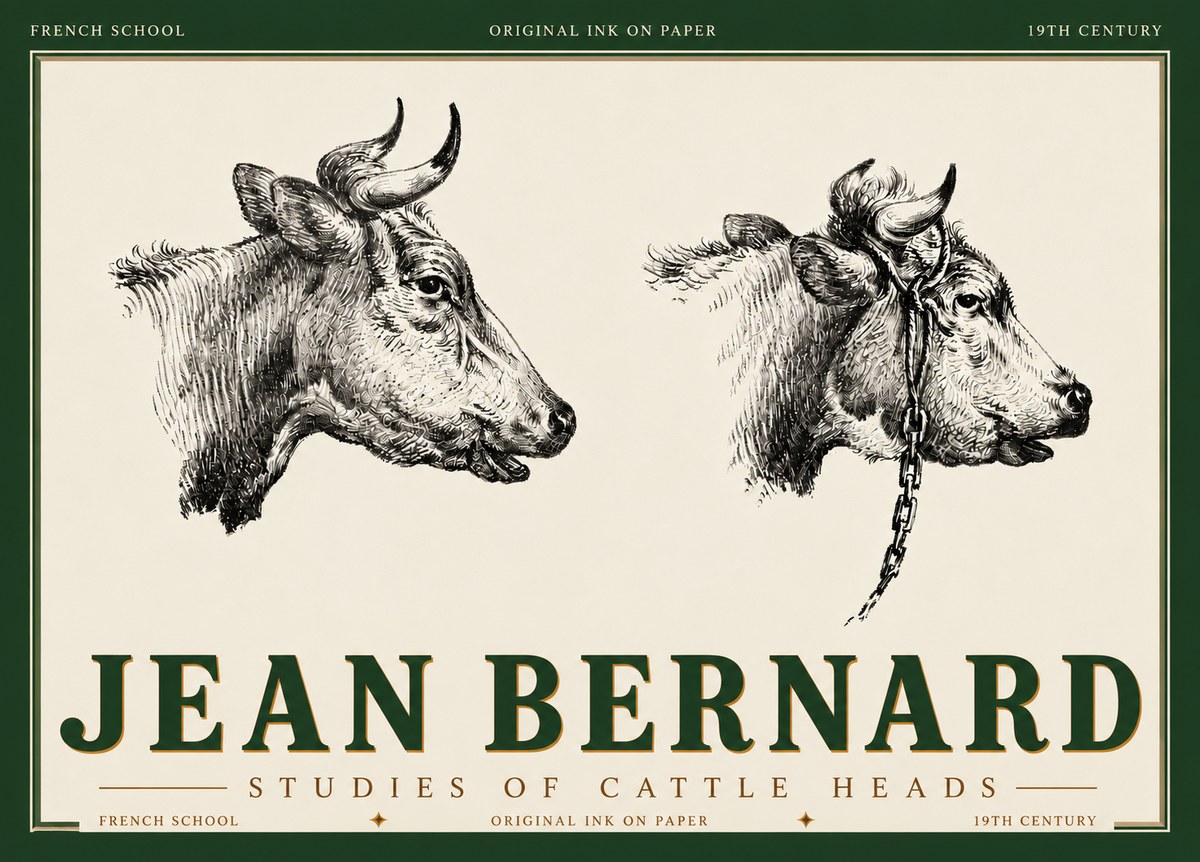 Jean Bernard Studies of Cattle Heads No6 - Juliste