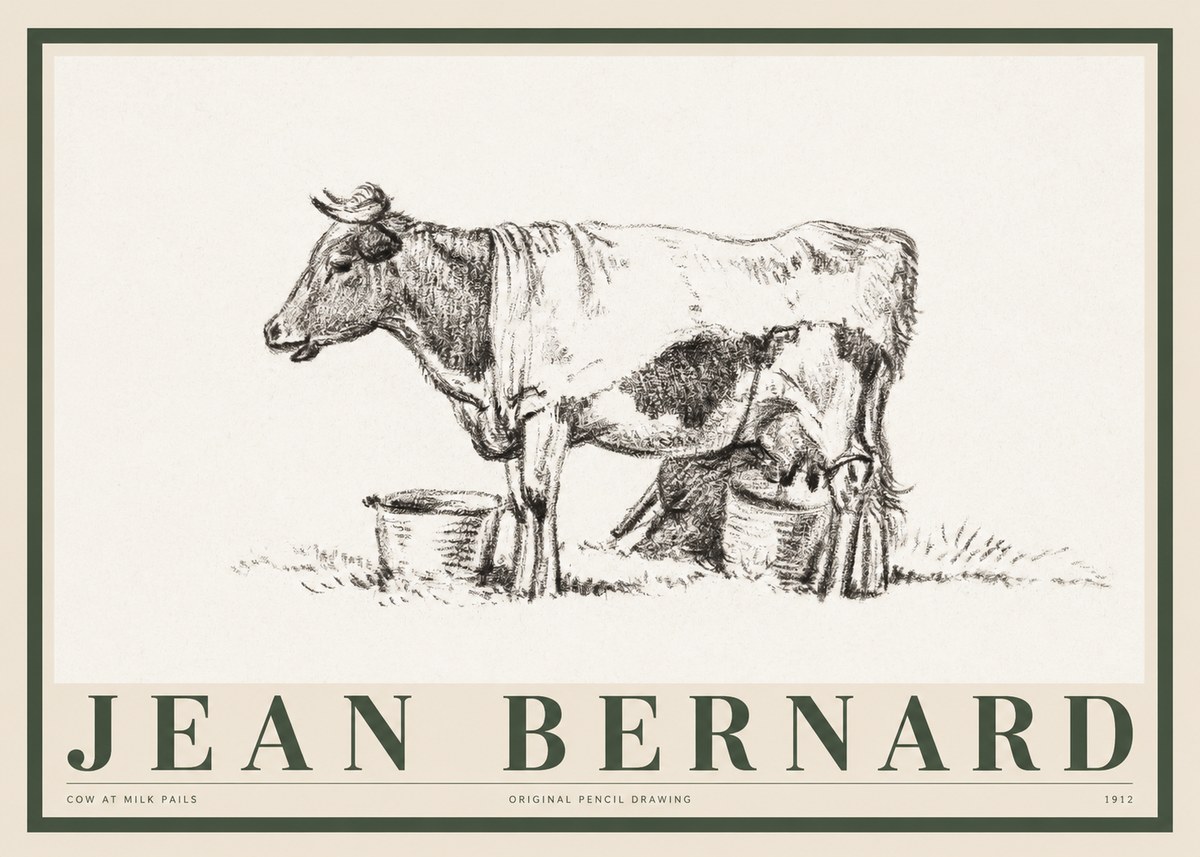 Jean Bernard Cow at Milk Pails No1 - Juliste
