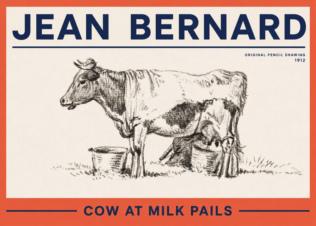 Jean Bernard Cow at Milk Pails No2 - Juliste