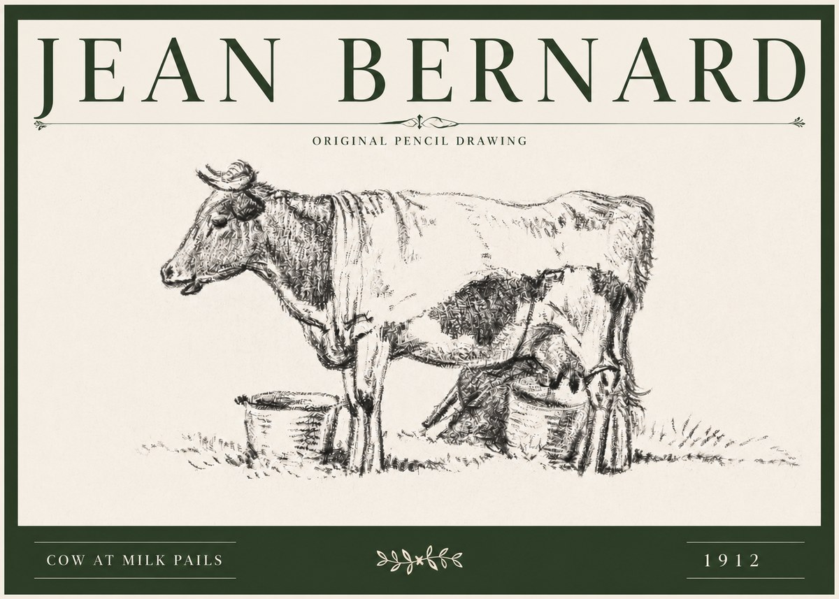 Jean Bernard Cow at Milk Pails No3 - Juliste