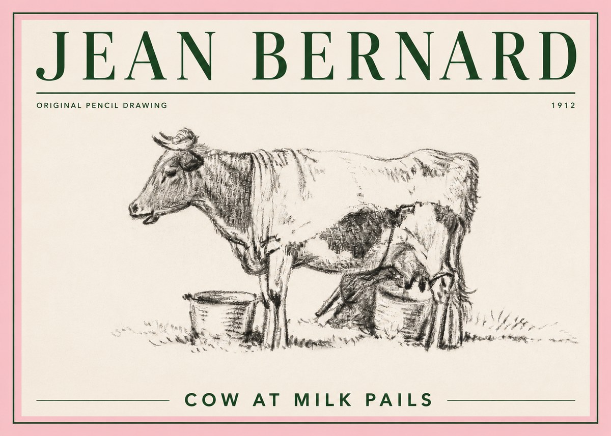 Jean Bernard Cow at Milk Pails No4 - Juliste