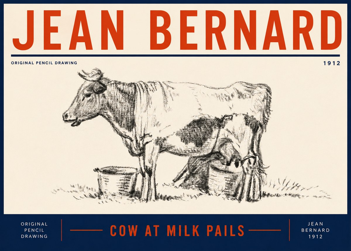Jean Bernard Cow at Milk Pails No5 - Juliste