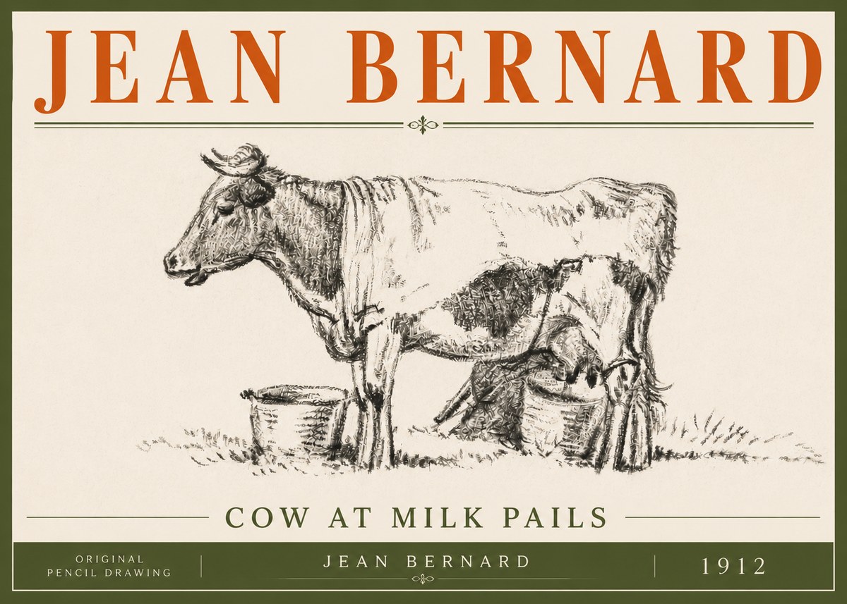 Jean Bernard Cow at Milk Pails No6 - Juliste