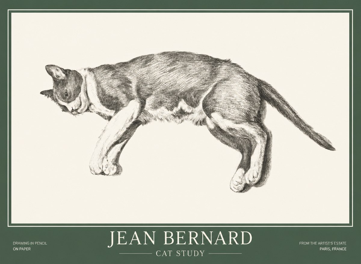 Jean Bernard Cat Study VII No1 - Juliste