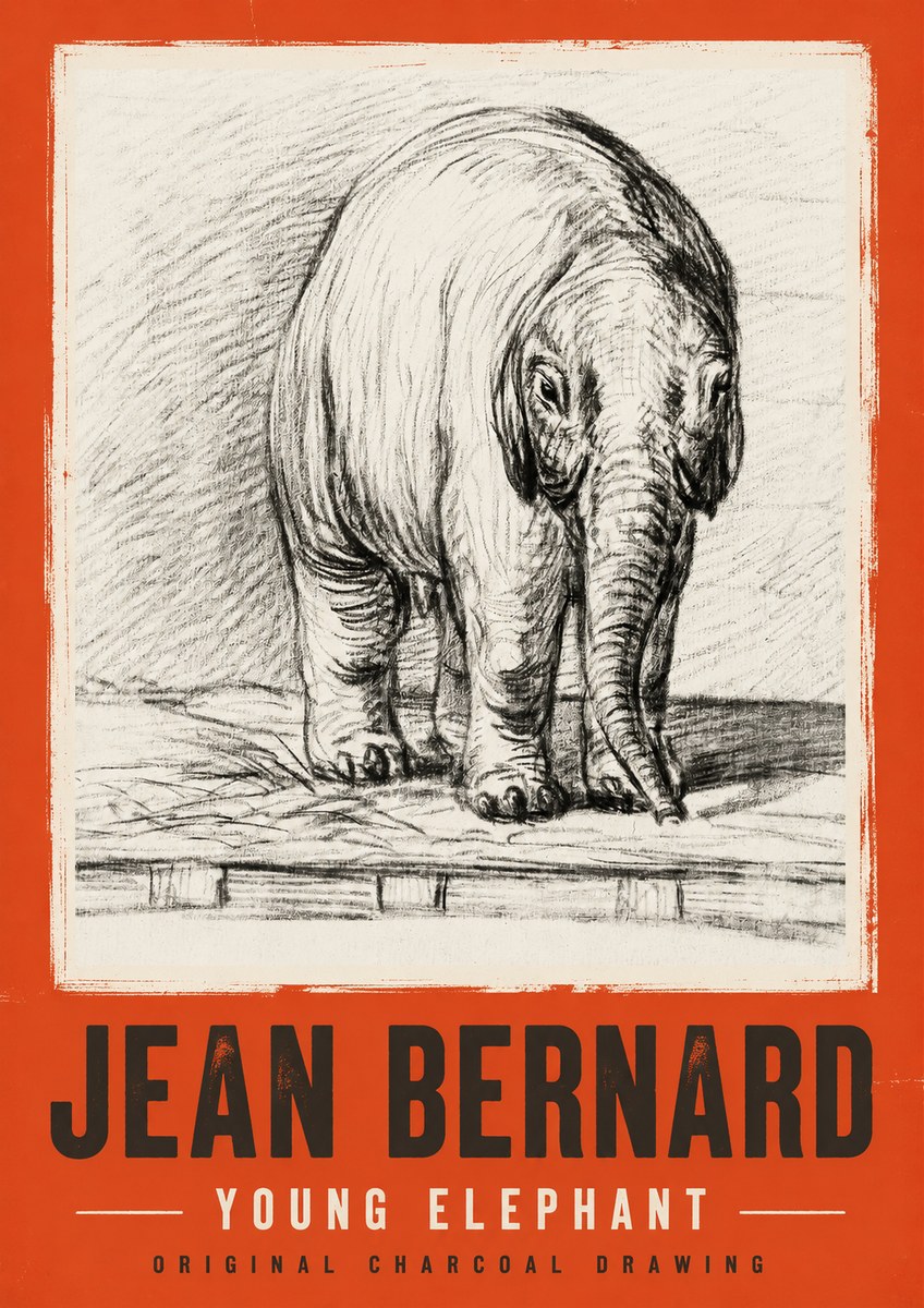 Jean Bernard Young Elephant No2 - Juliste