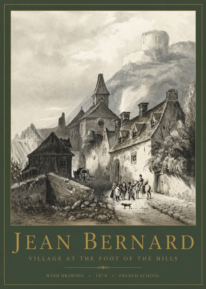 Jean Bernard Village at the Foot of the Hill No4 - Juliste