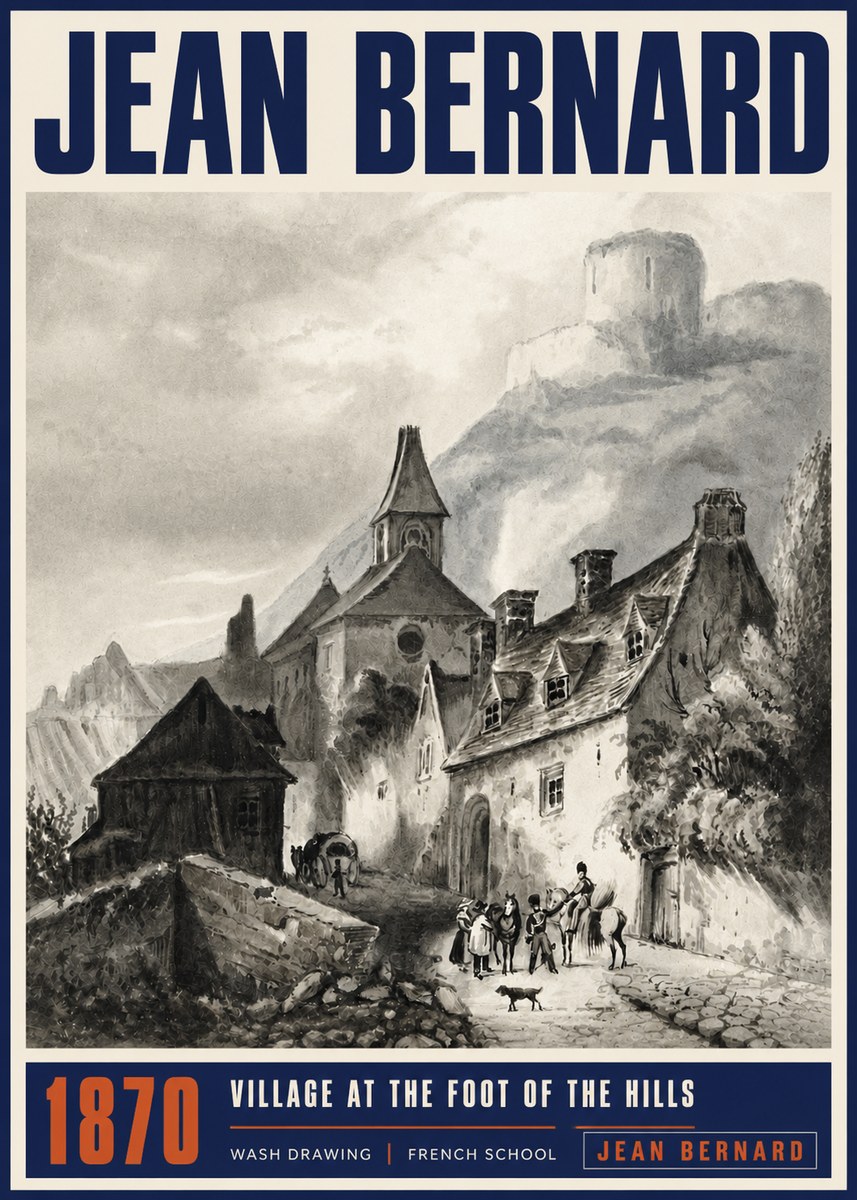 Jean Bernard Village at the Foot of the Hill No5 - Juliste